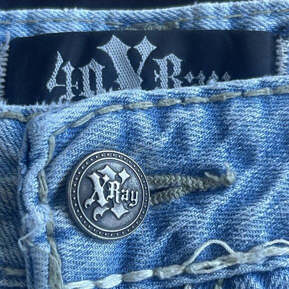 X Ray Jeans Mens Size 38x32 Blue Distressed Flap Pocket Heavy Stitch Y2K - Picture 4 of 12